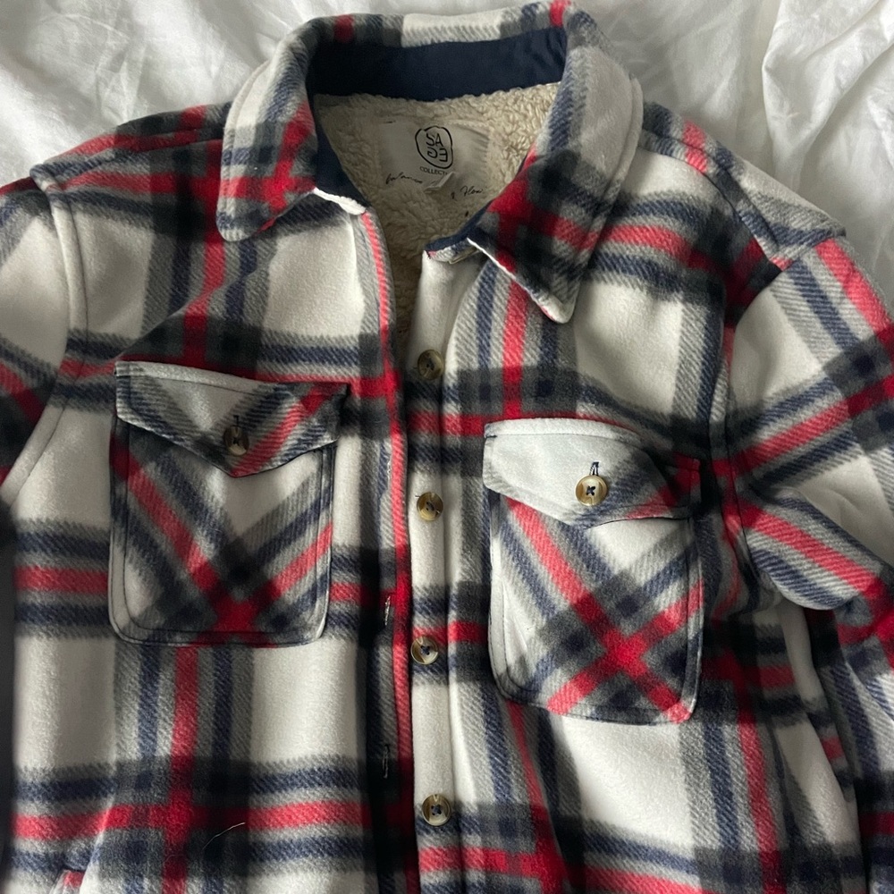 Plaid fleece lined flannel shirt jacket